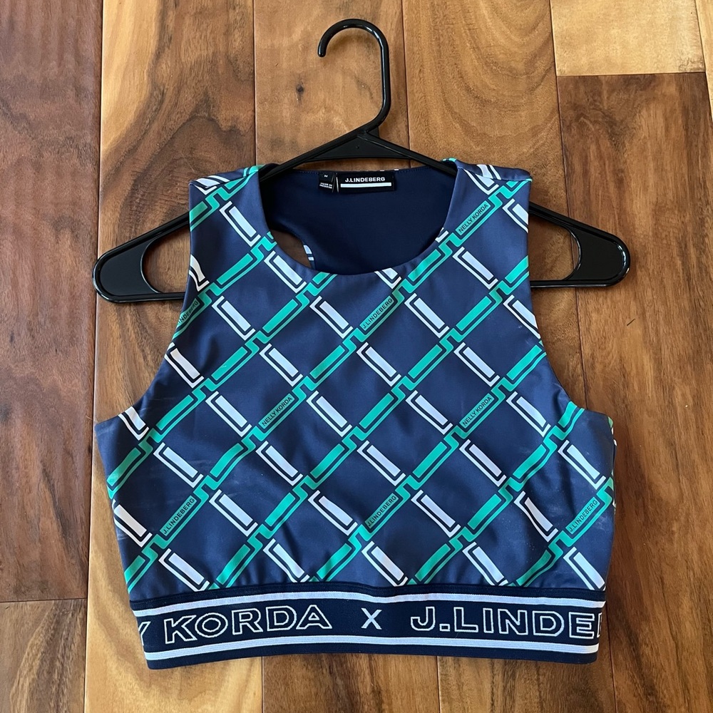 J. Lindeberg x Korda Blue Geometric Crop Top